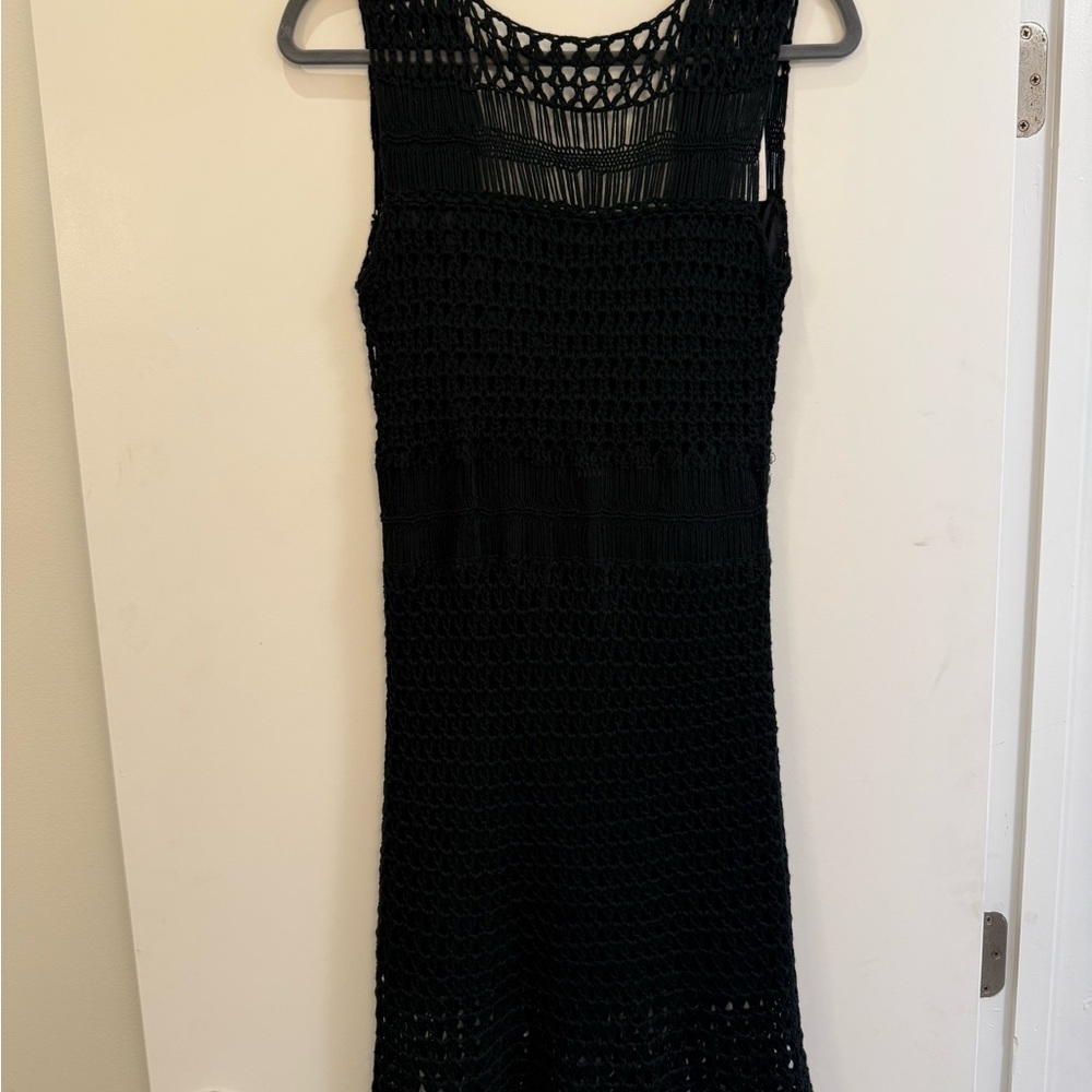 Line & Dot Black Crochet Midi Dress